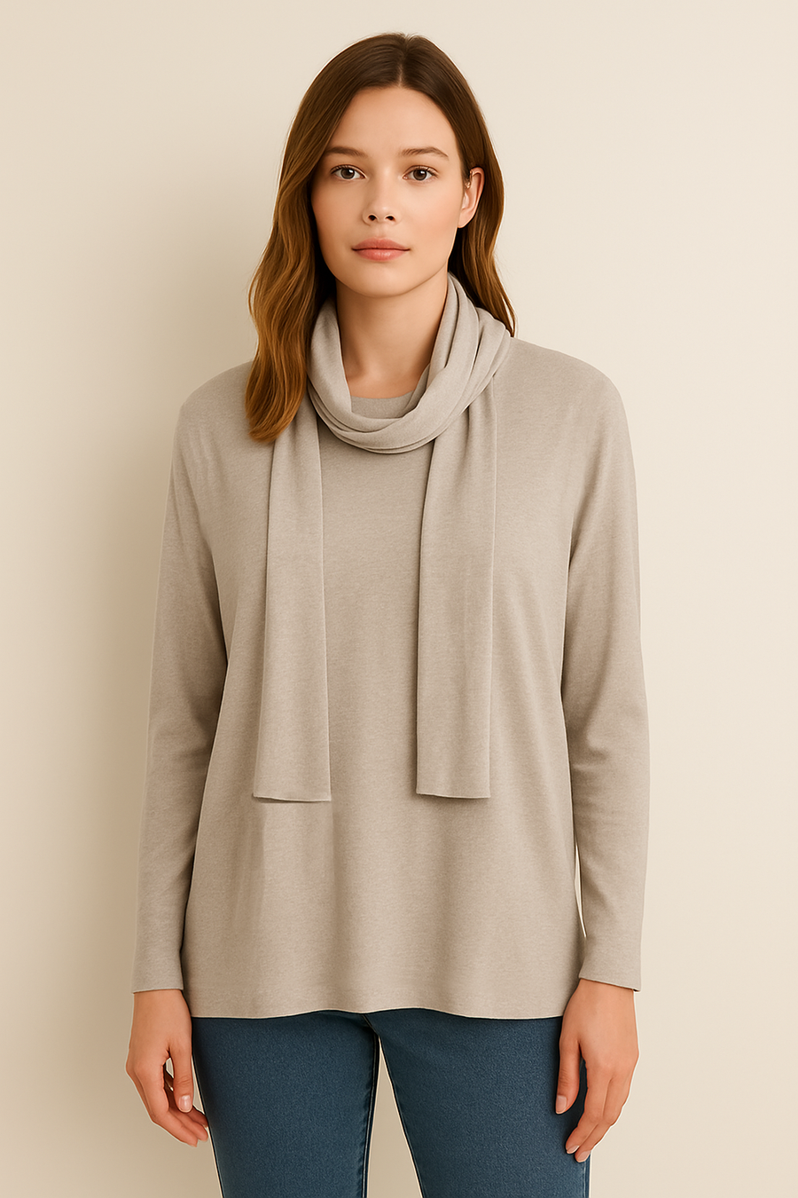 WOOL BLEND LIGHT KNIT TOP WITH MATCHING COLOUR SCARF