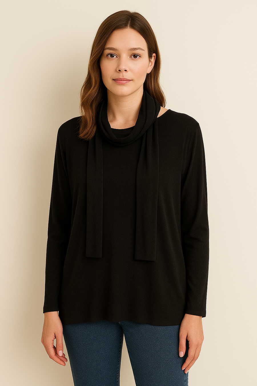 WOOL BLEND LIGHT KNIT TOP WITH MATCHING COLOUR SCARF