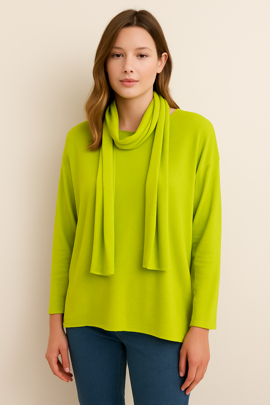 WOOL BLEND LIGHT KNIT TOP WITH MATCHING COLOUR SCARF