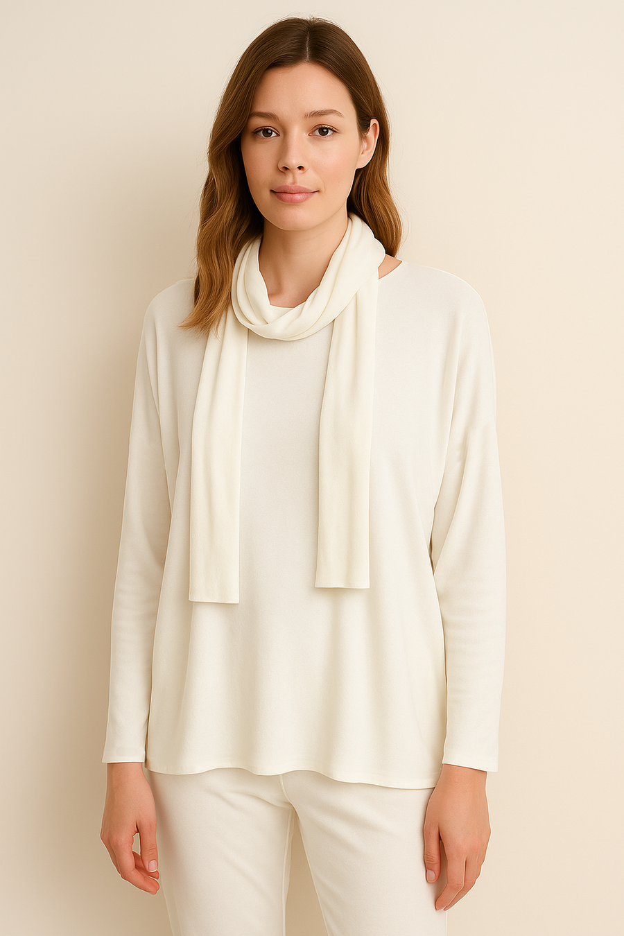 WOOL BLEND LIGHT KNIT TOP WITH MATCHING COLOUR SCARF