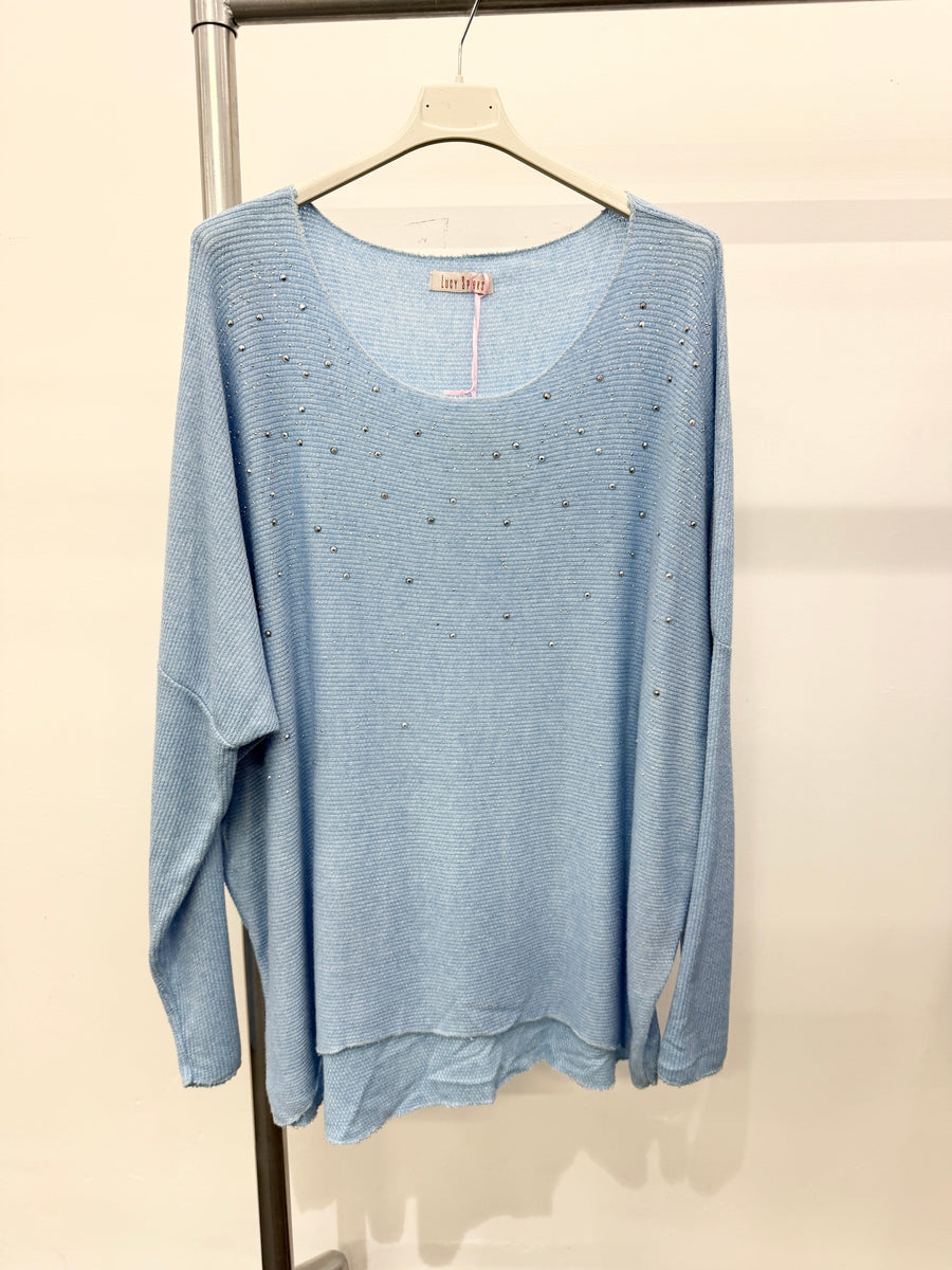 LIGHTWEIGHT KNIT TOP WITH CRYSTAL DIAMANTE'S ALL OVER FRONT