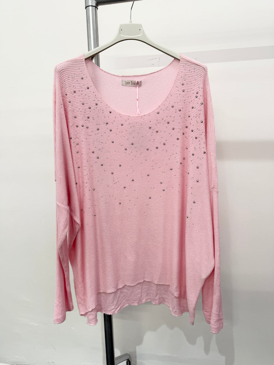 LIGHTWEIGHT KNIT TOP WITH CRYSTAL DIAMANTE'S ALL OVER FRONT