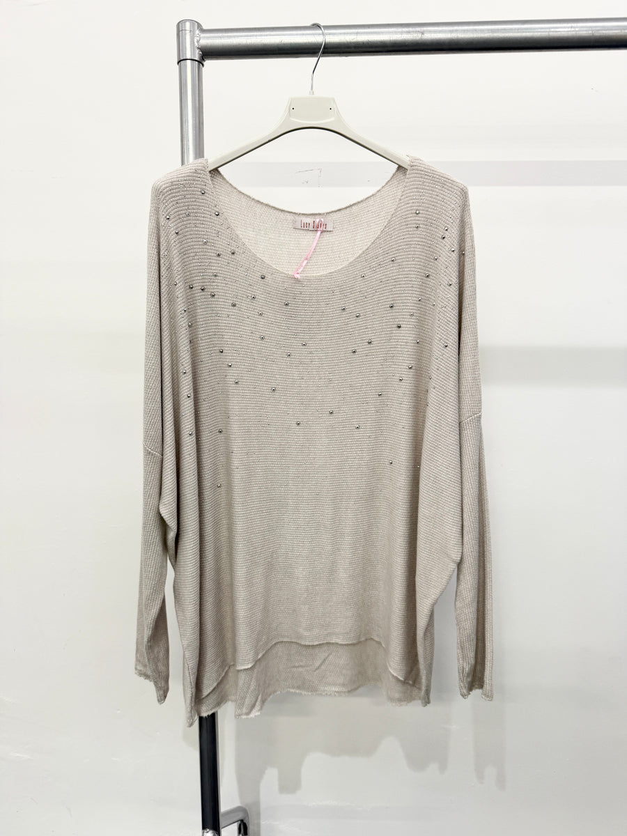 LIGHTWEIGHT KNIT TOP WITH CRYSTAL DIAMANTE'S ALL OVER FRONT