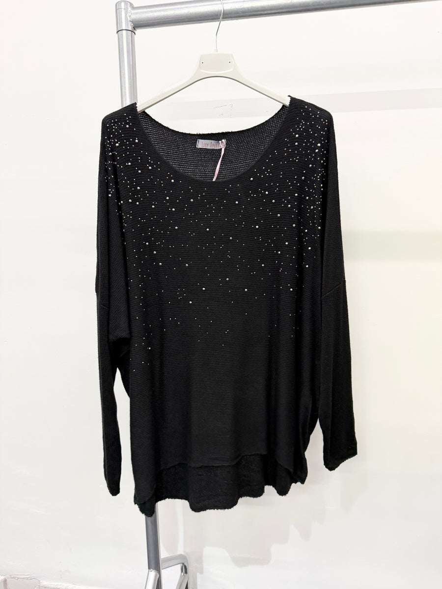 LIGHTWEIGHT KNIT TOP WITH CRYSTAL DIAMANTE'S ALL OVER FRONT