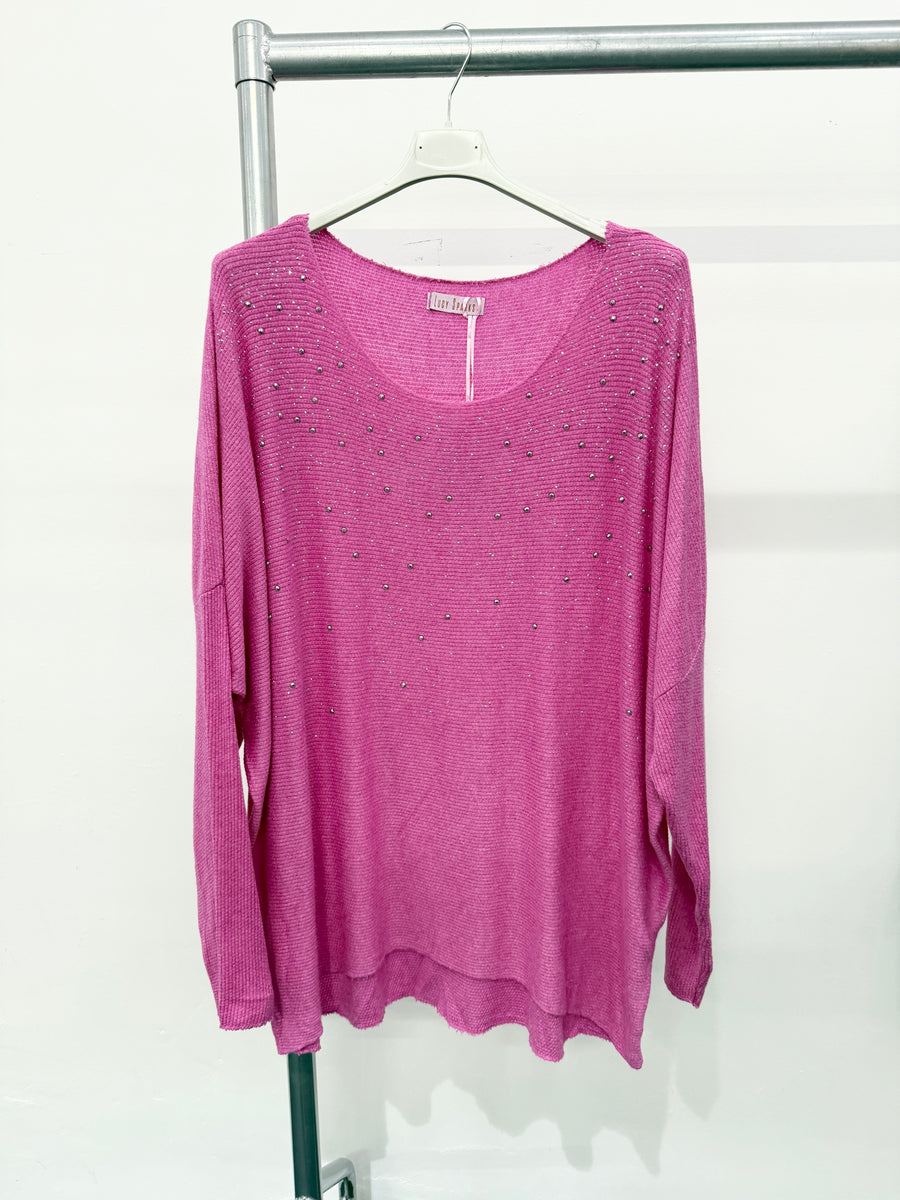 LIGHTWEIGHT KNIT TOP WITH CRYSTAL DIAMANTE'S ALL OVER FRONT