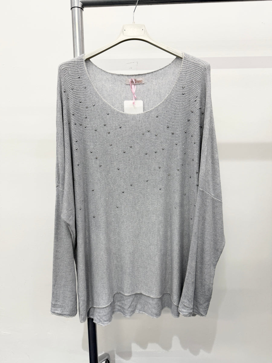 LIGHTWEIGHT KNIT TOP WITH CRYSTAL DIAMANTE'S ALL OVER FRONT