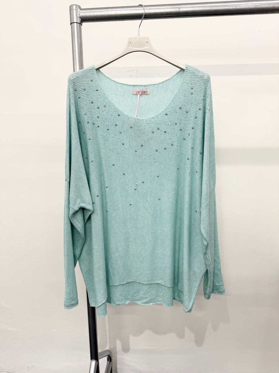 LIGHTWEIGHT KNIT TOP WITH CRYSTAL DIAMANTE'S ALL OVER FRONT