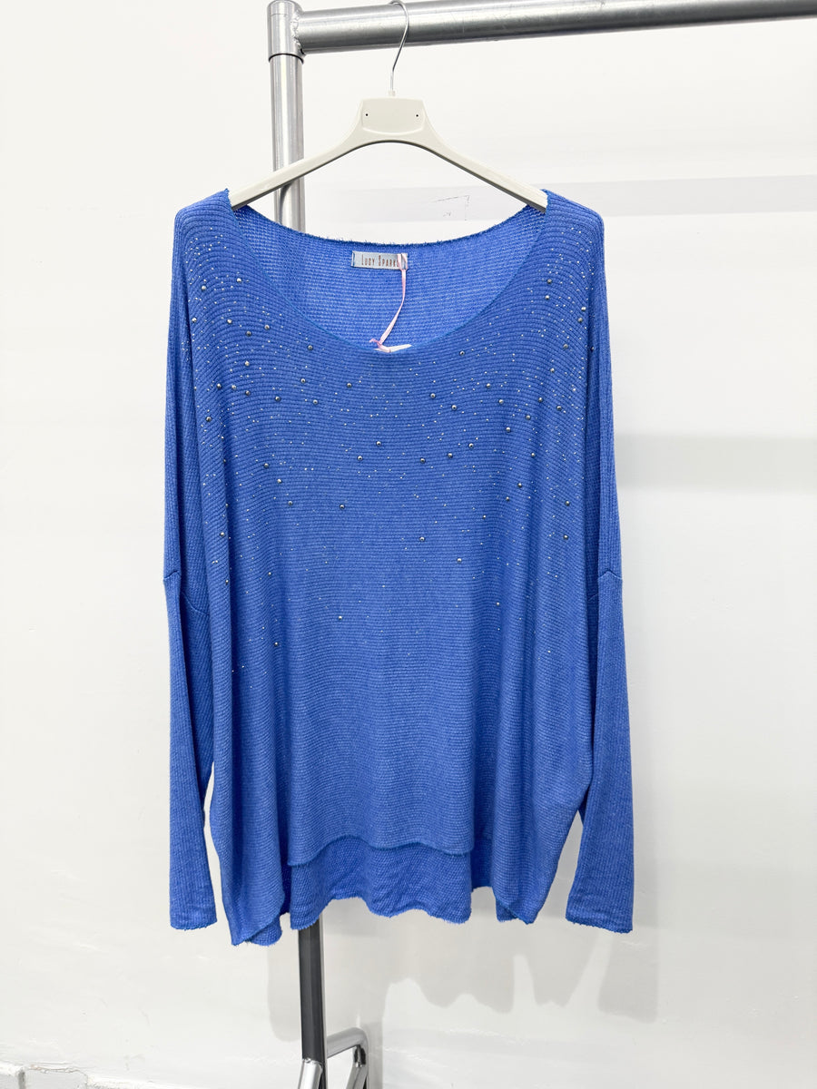 LIGHTWEIGHT KNIT TOP WITH CRYSTAL DIAMANTE'S ALL OVER FRONT