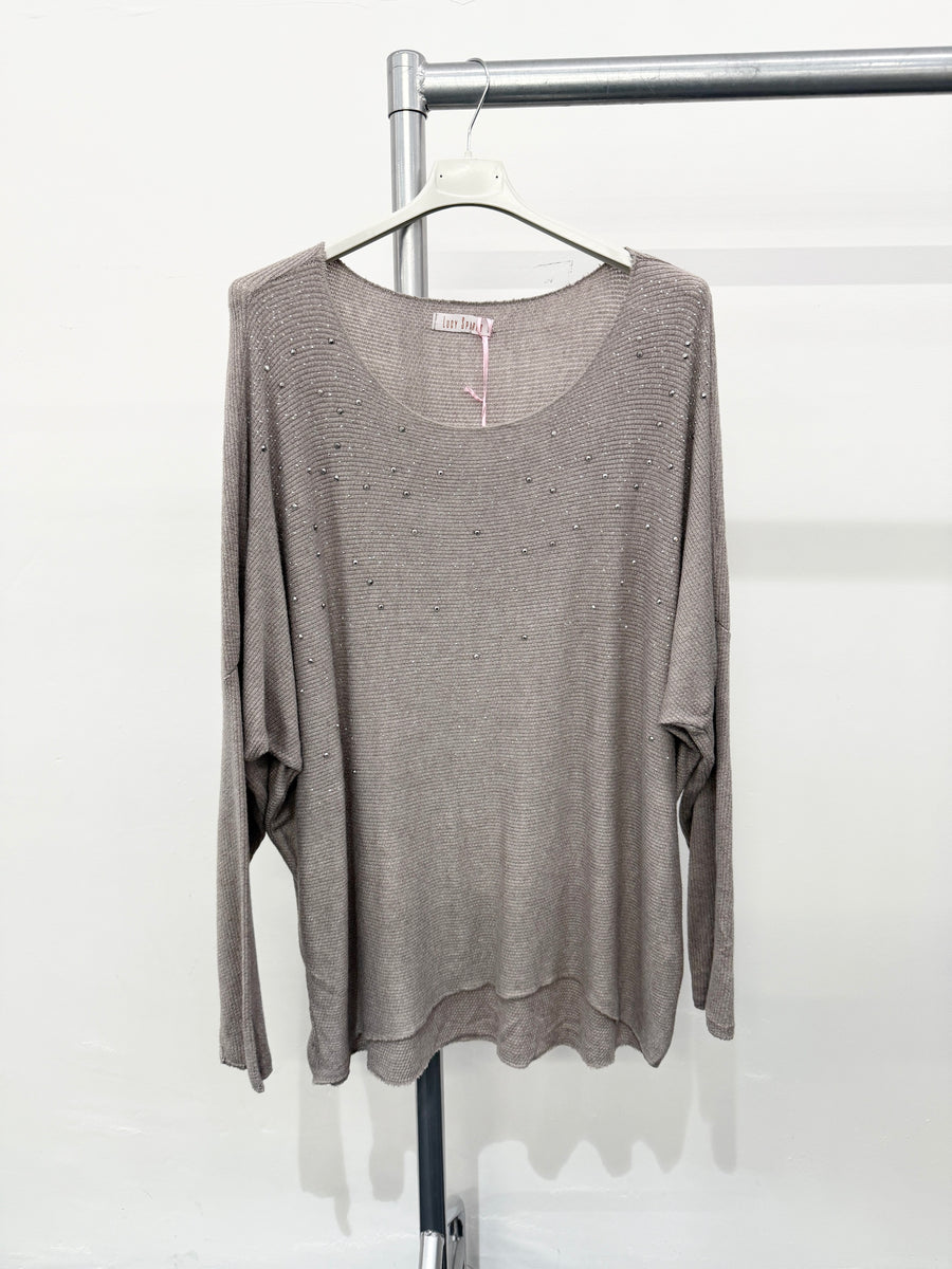 LIGHTWEIGHT KNIT TOP WITH CRYSTAL DIAMANTE'S ALL OVER FRONT