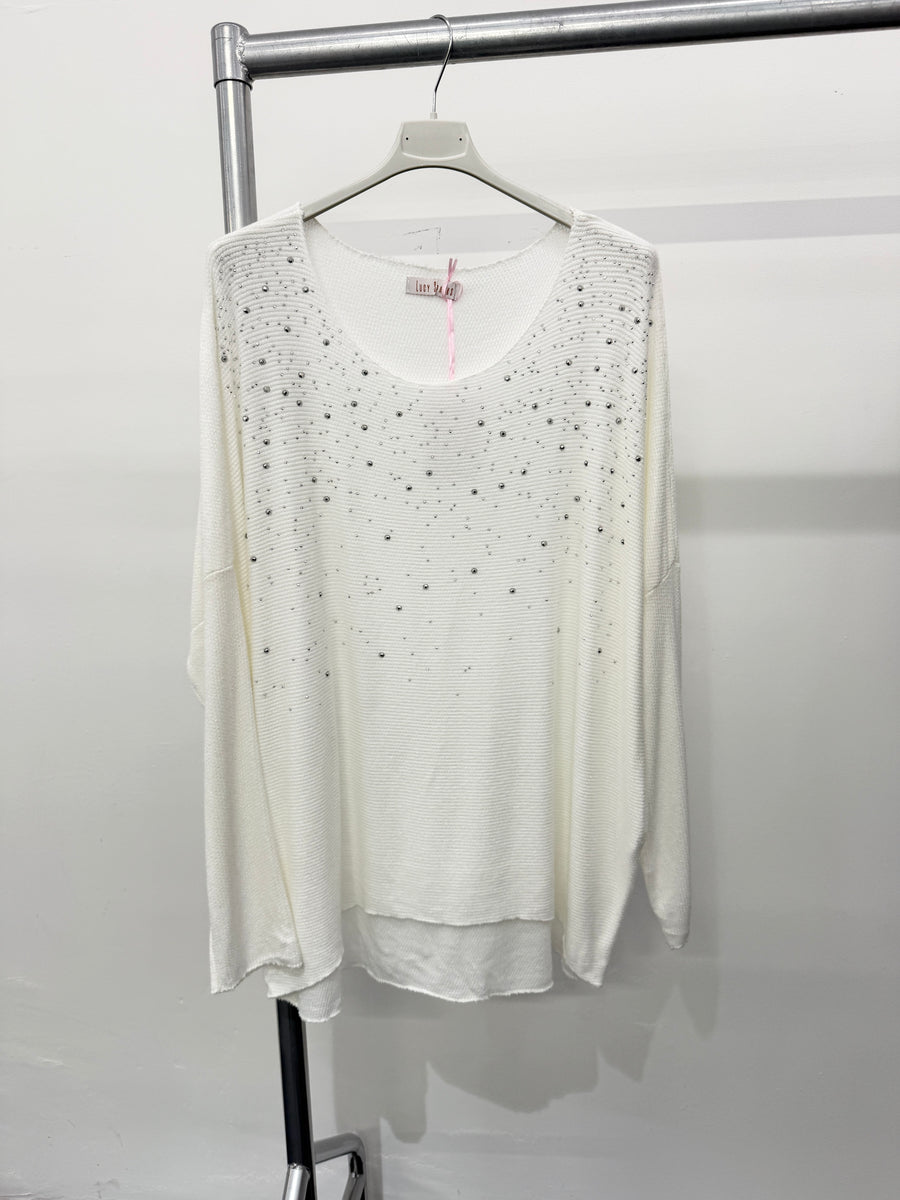 LIGHTWEIGHT KNIT TOP WITH CRYSTAL DIAMANTE'S ALL OVER FRONT