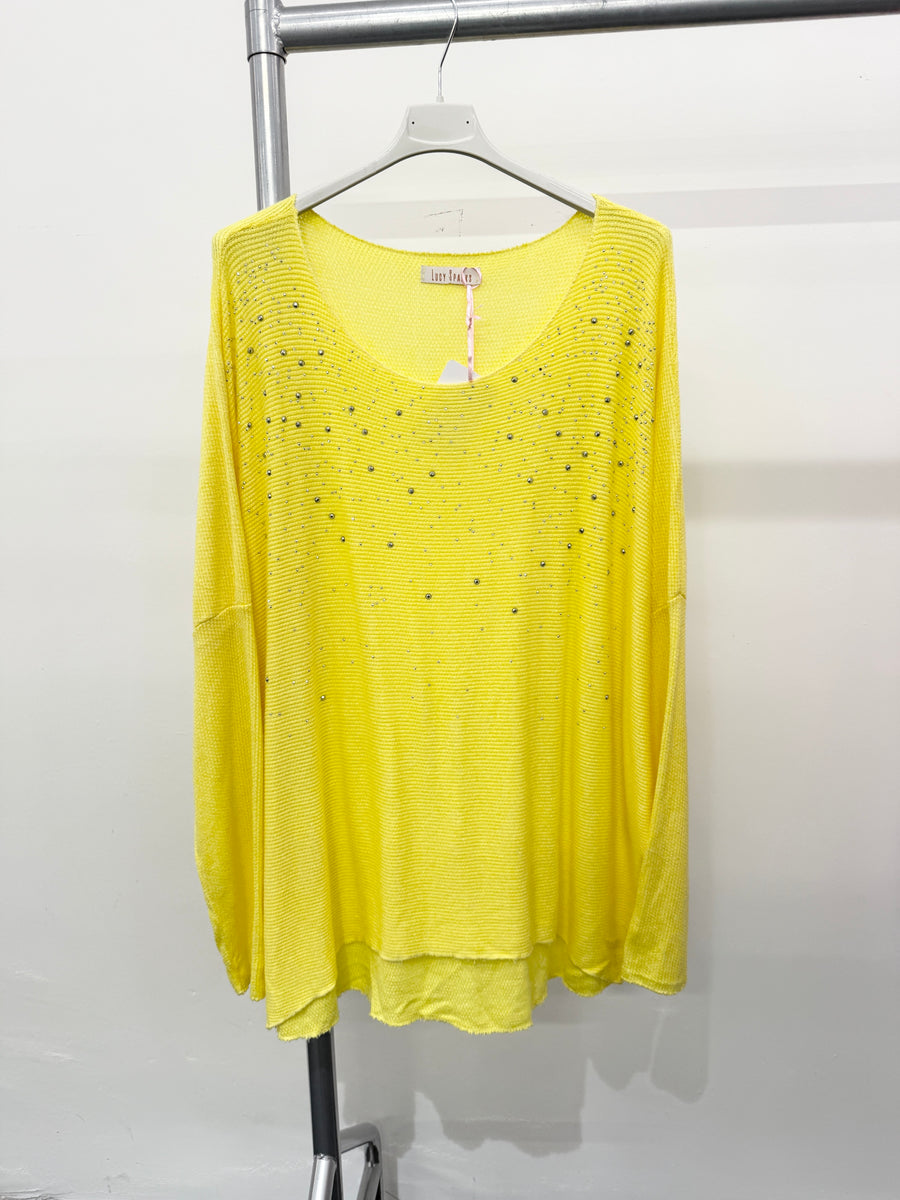 LIGHTWEIGHT KNIT TOP WITH CRYSTAL DIAMANTE'S ALL OVER FRONT