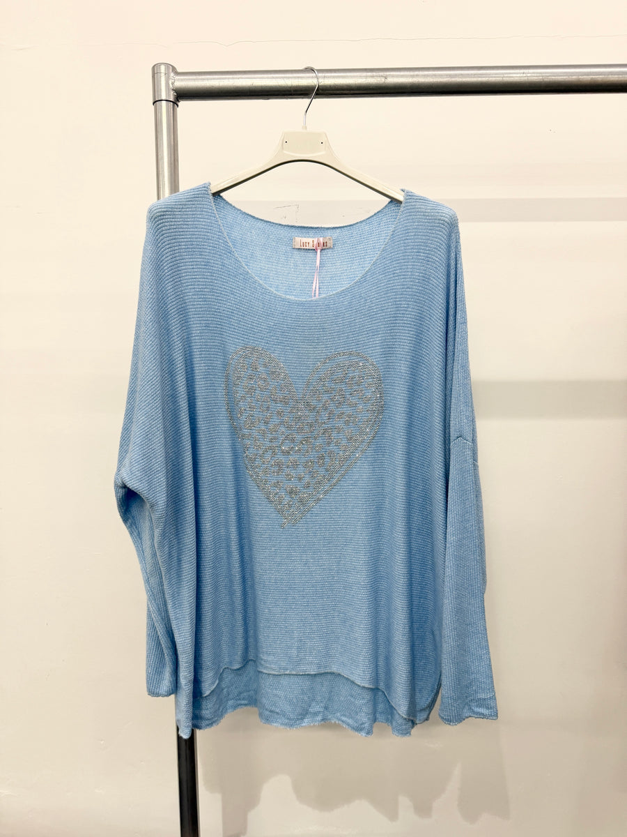 LIGHTWEIGHT KNIT TOP WITH CRYSTAL DIAMANTE'S HEART DESIGN ON FRONT