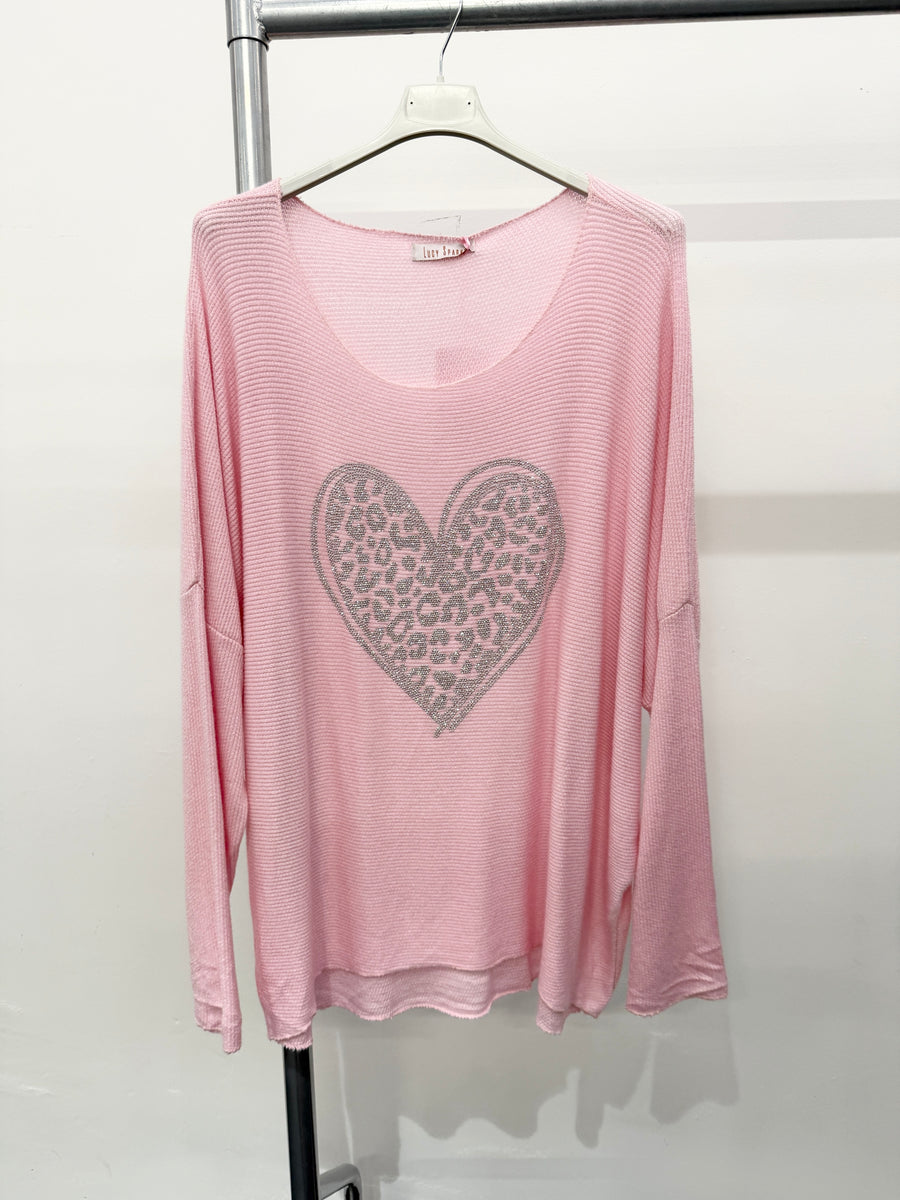 LIGHTWEIGHT KNIT TOP WITH CRYSTAL DIAMANTE'S HEART DESIGN ON FRONT