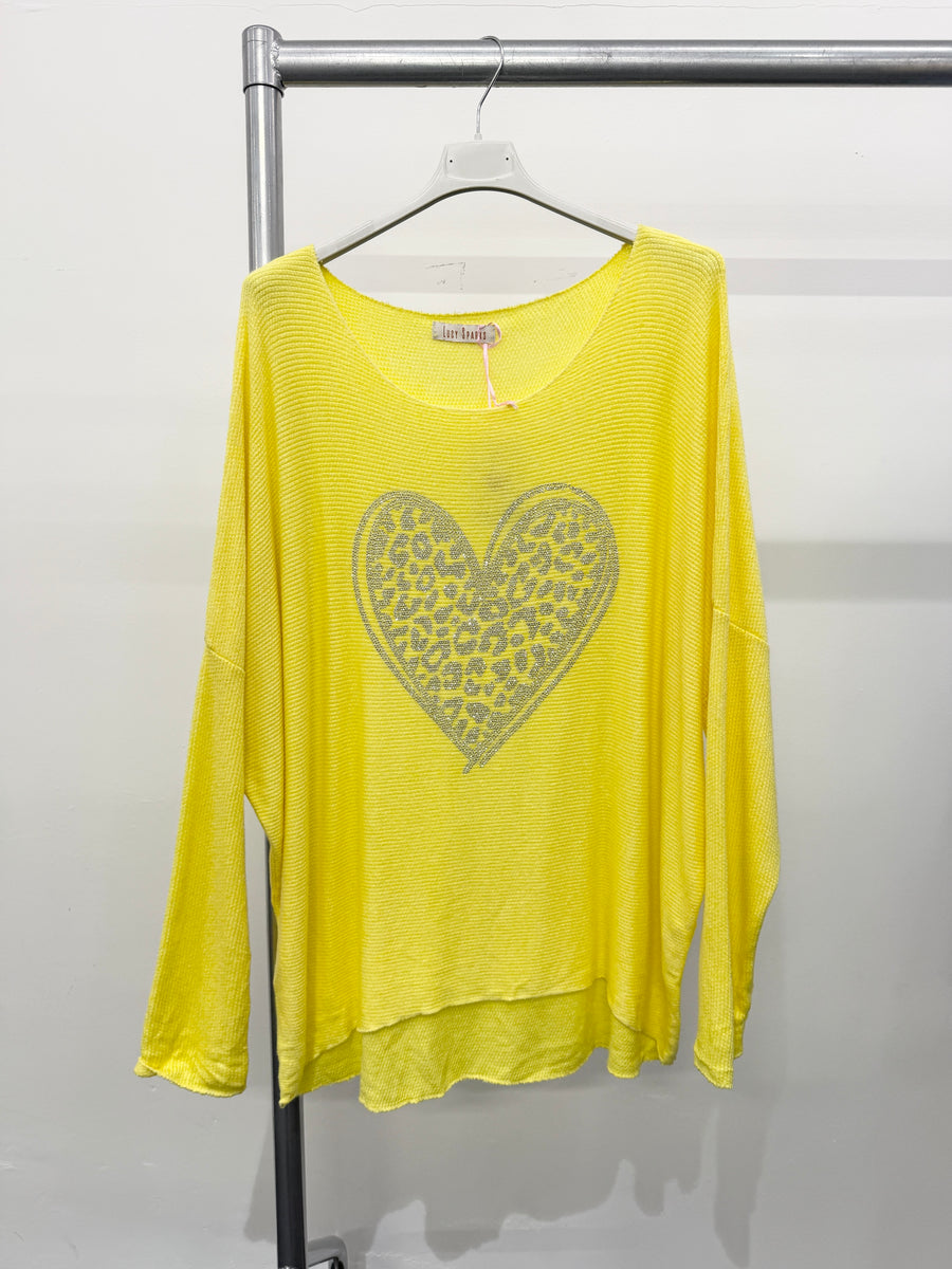 LIGHTWEIGHT KNIT TOP WITH CRYSTAL DIAMANTE'S HEART DESIGN ON FRONT