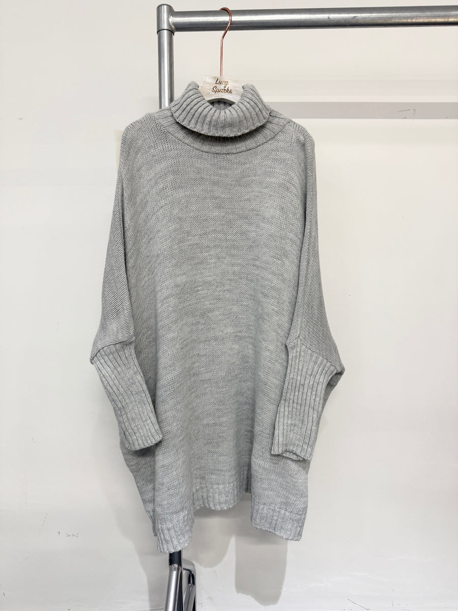 Roll Neck Elongated Jumper with Fitted Sleeves