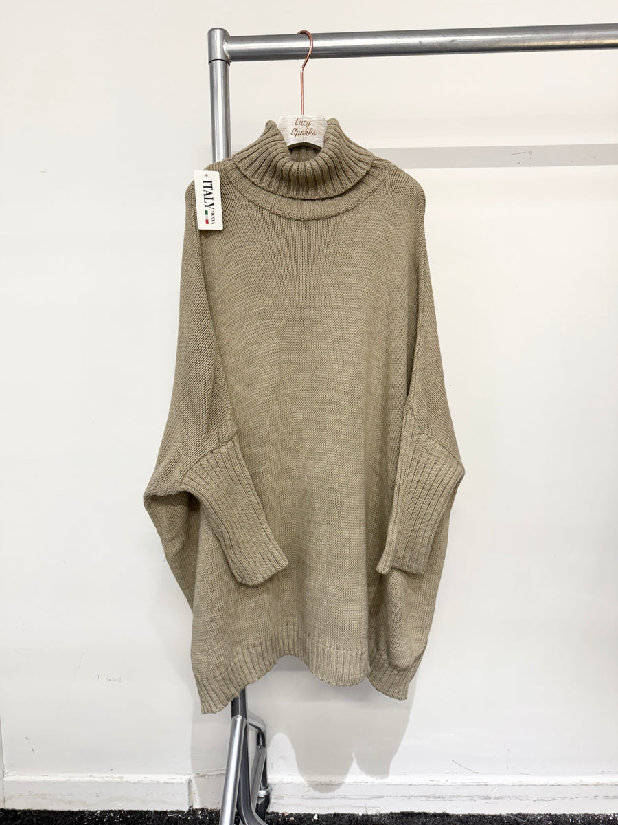 Roll Neck Elongated Jumper with Fitted Sleeves