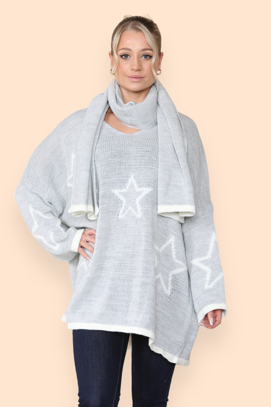 Star Knitted Jumper with Matching Scarf