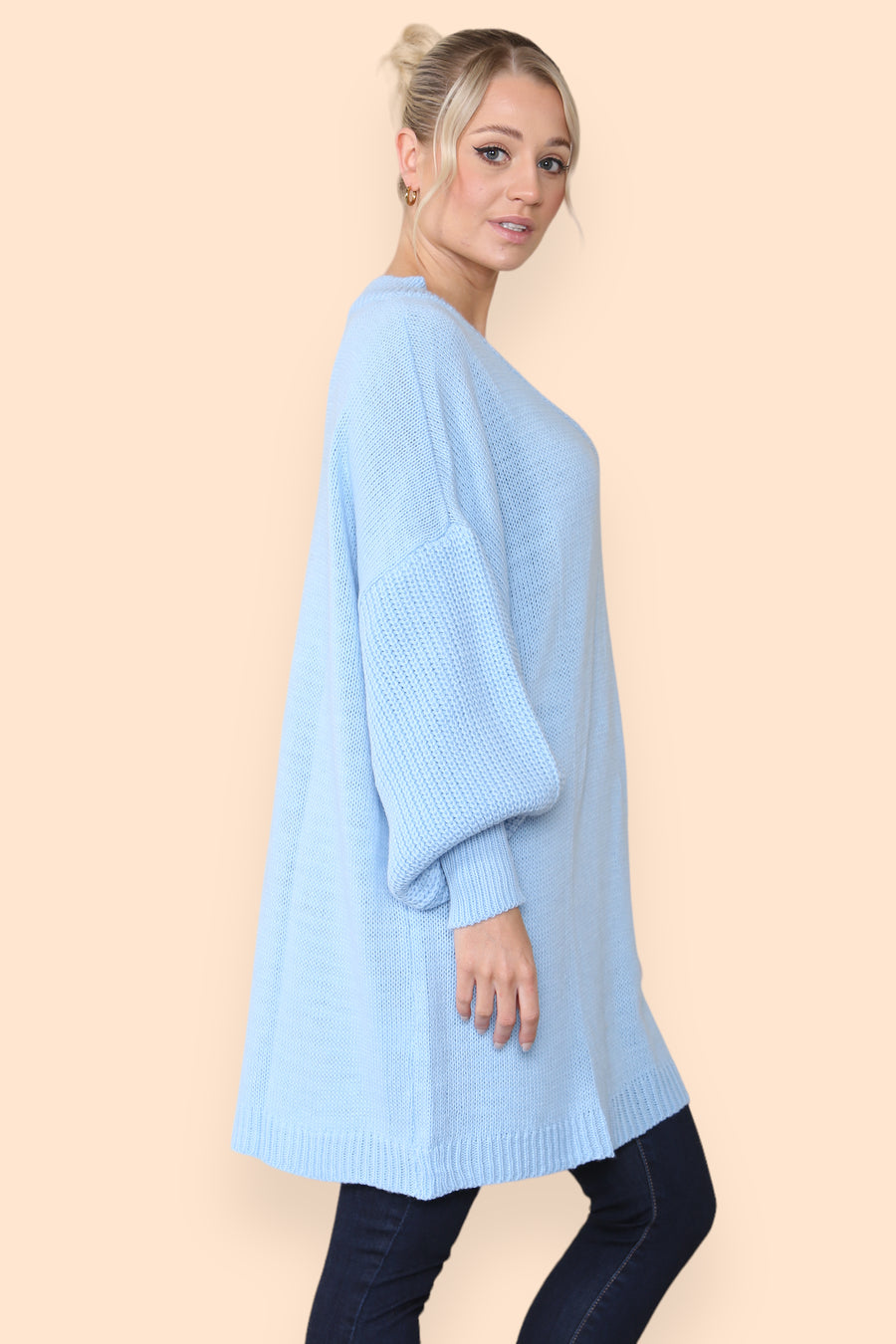 Balloon Sleeve V Neck Jumper