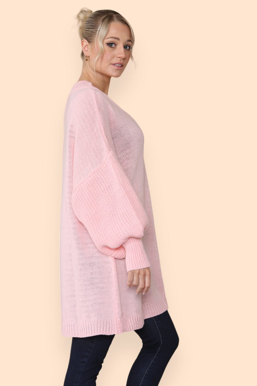 Balloon Sleeve V Neck Jumper