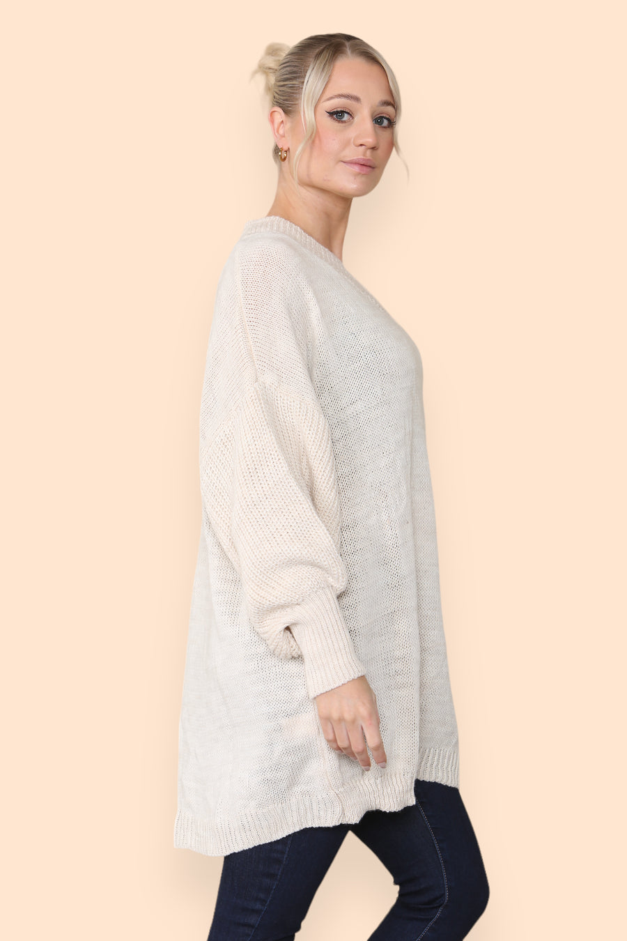 Balloon Sleeve V Neck Jumper