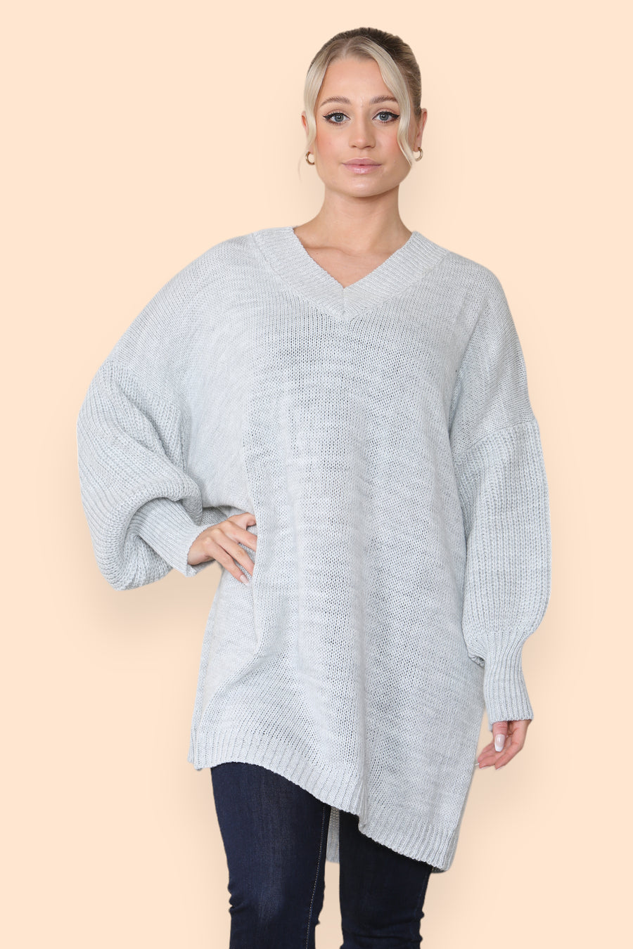 Balloon Sleeve V Neck Jumper