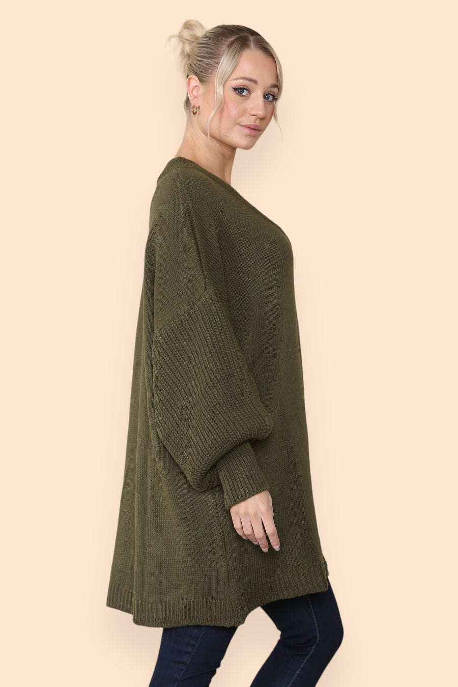 Balloon Sleeve V Neck Jumper