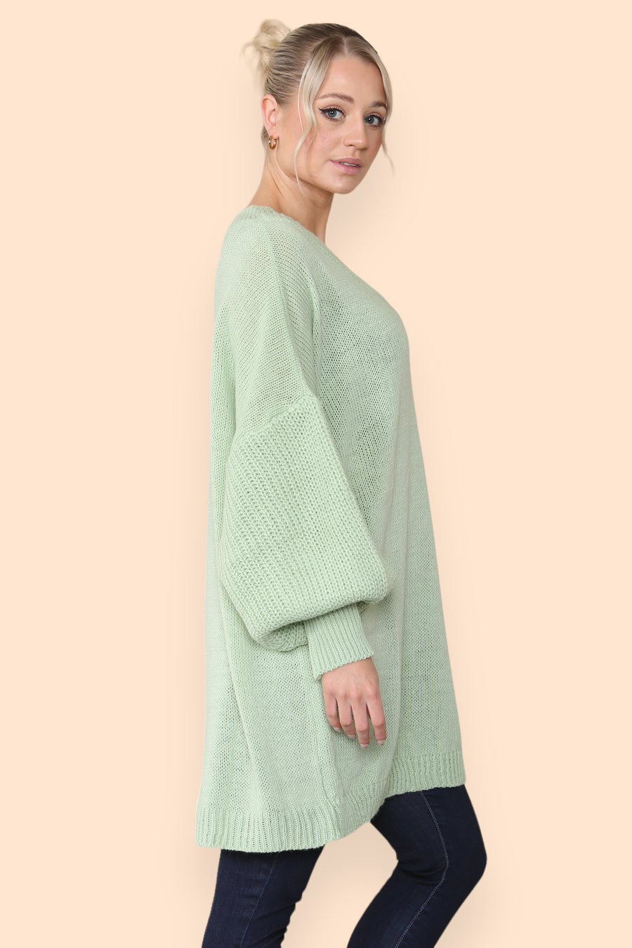 Balloon Sleeve V Neck Jumper