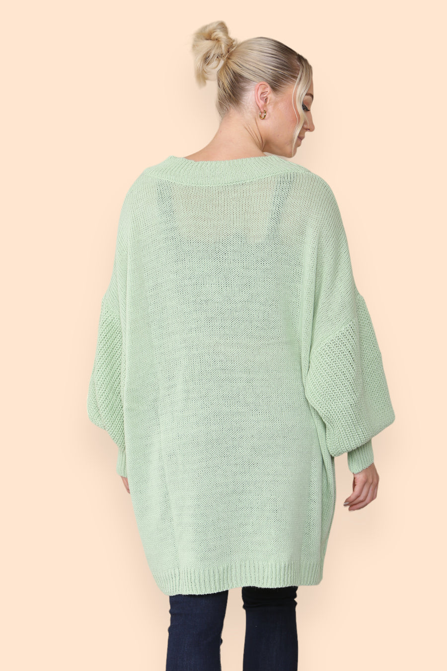 Balloon Sleeve V Neck Jumper