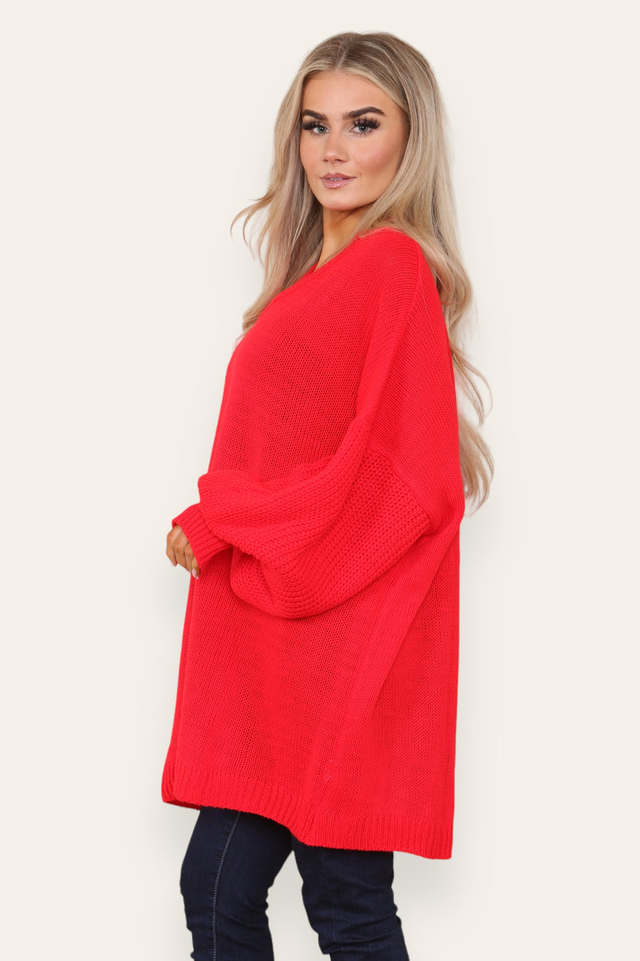 Balloon Sleeve V Neck Jumper