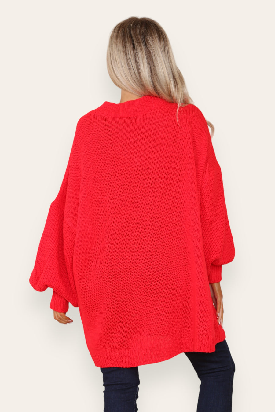 Balloon Sleeve V Neck Jumper