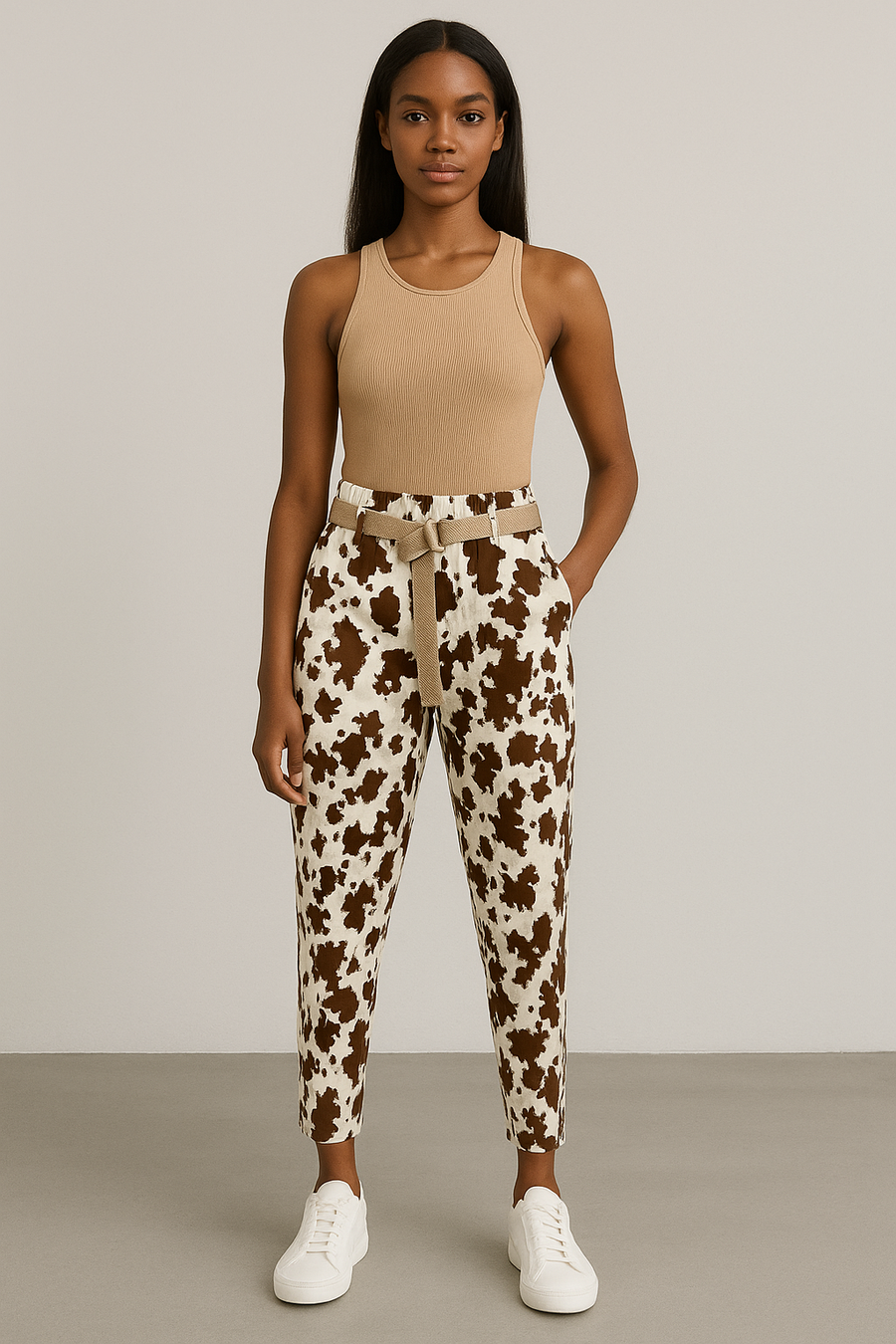 PRINTED MAGIC TROUSERS WITH BELT