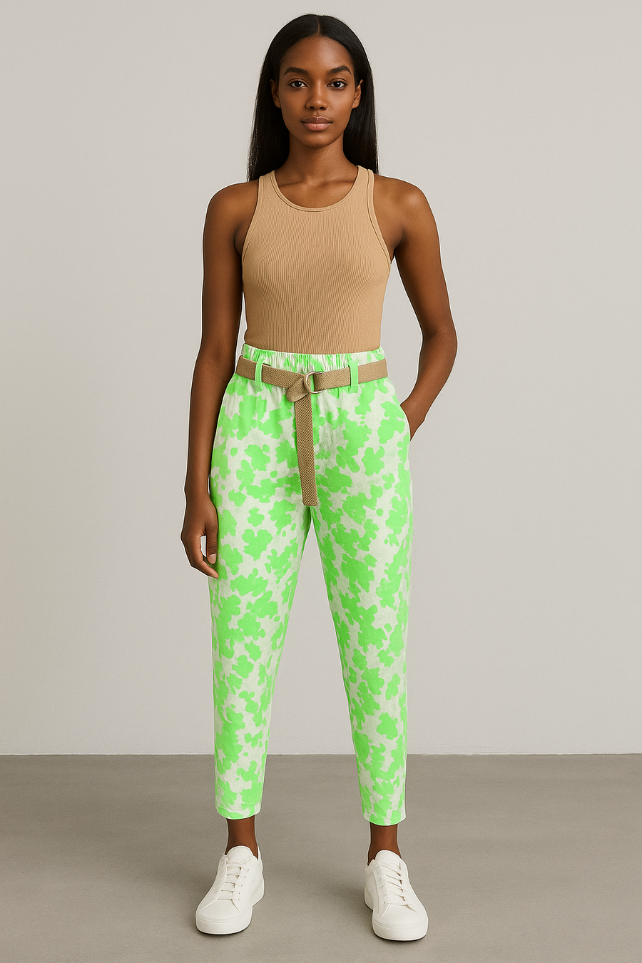 PRINTED MAGIC TROUSERS WITH BELT