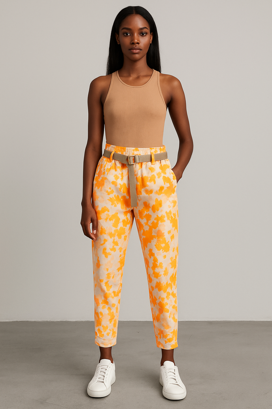 PRINTED MAGIC TROUSERS WITH BELT