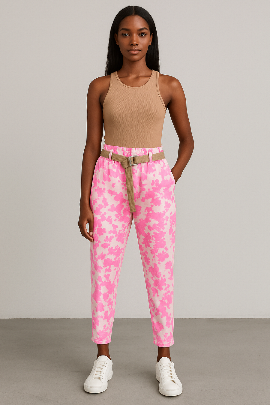 PRINTED MAGIC TROUSERS WITH BELT
