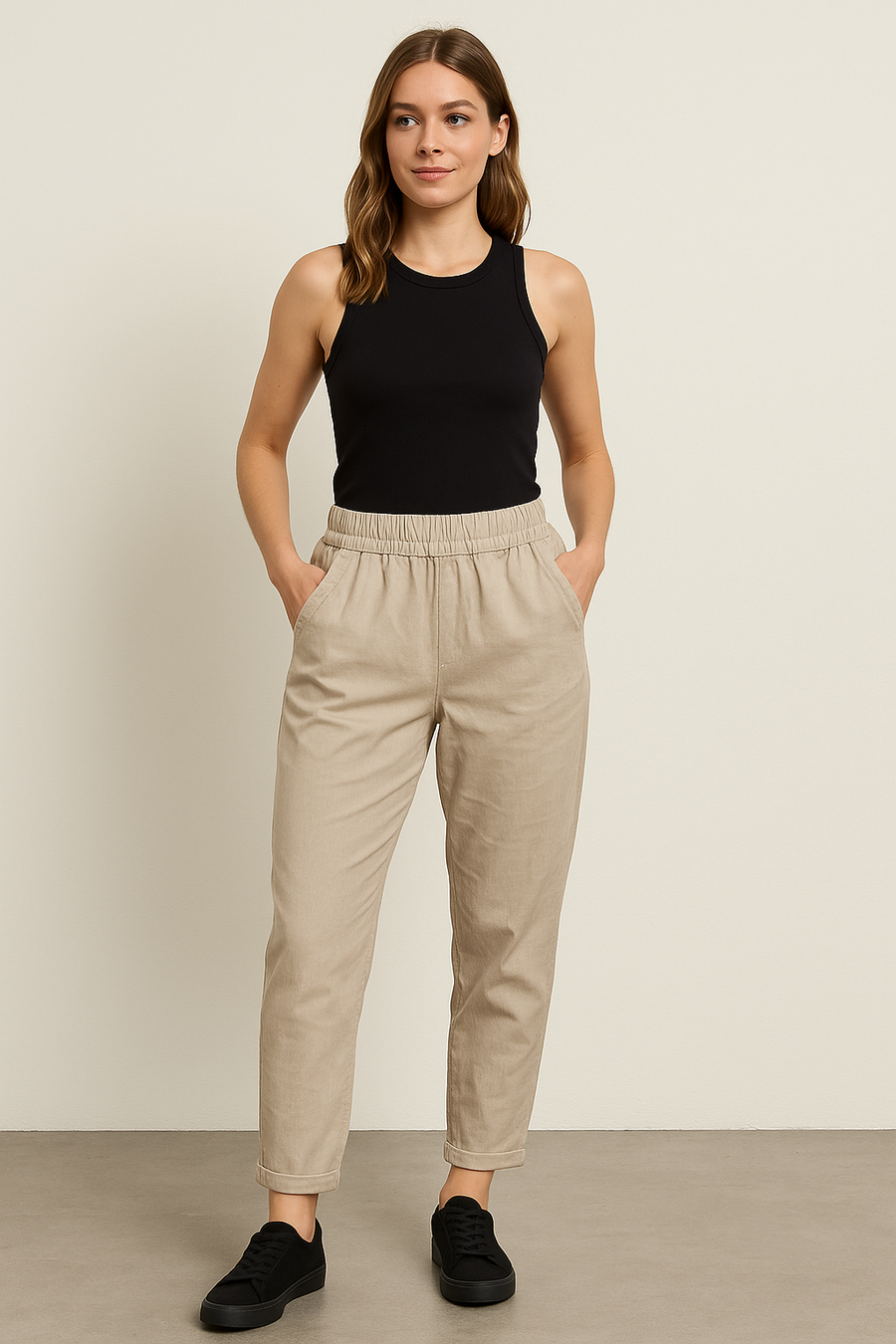 cold washed fading effect super stretchy magic trousers