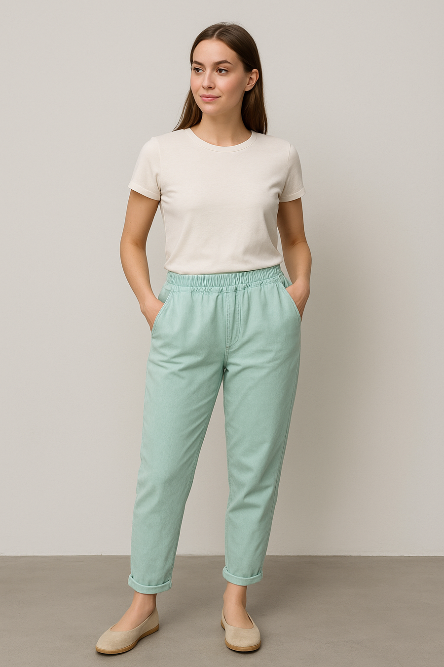cold washed fading effect super stretchy magic trousers