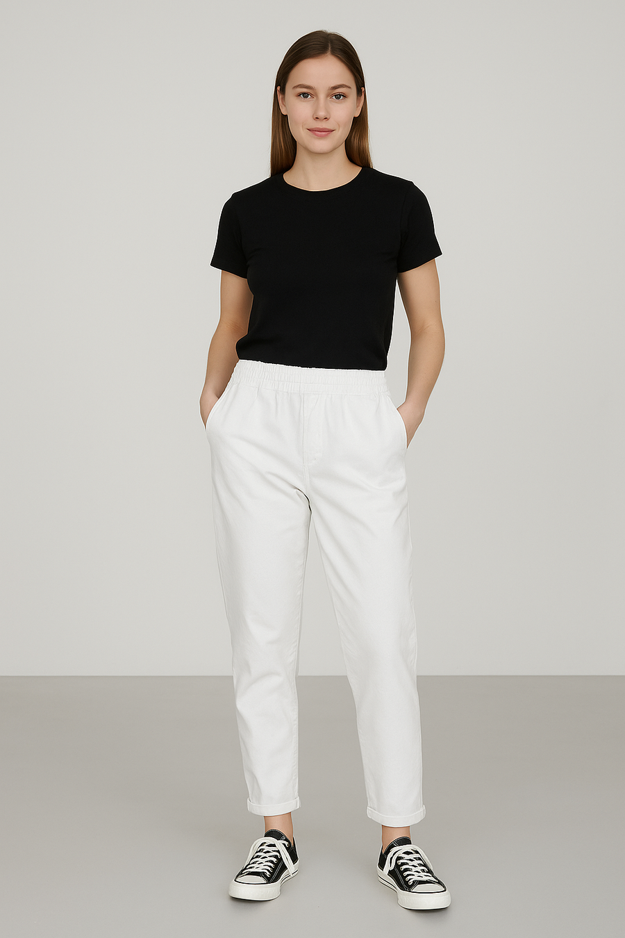 cold washed fading effect super stretchy magic trousers