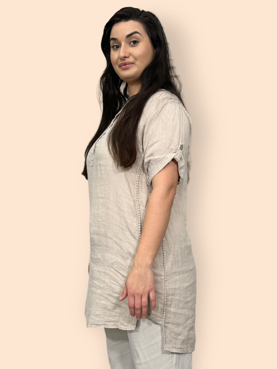 Eco-Friendly Sustainable Pure Linen Blouse with Mandarin Collar