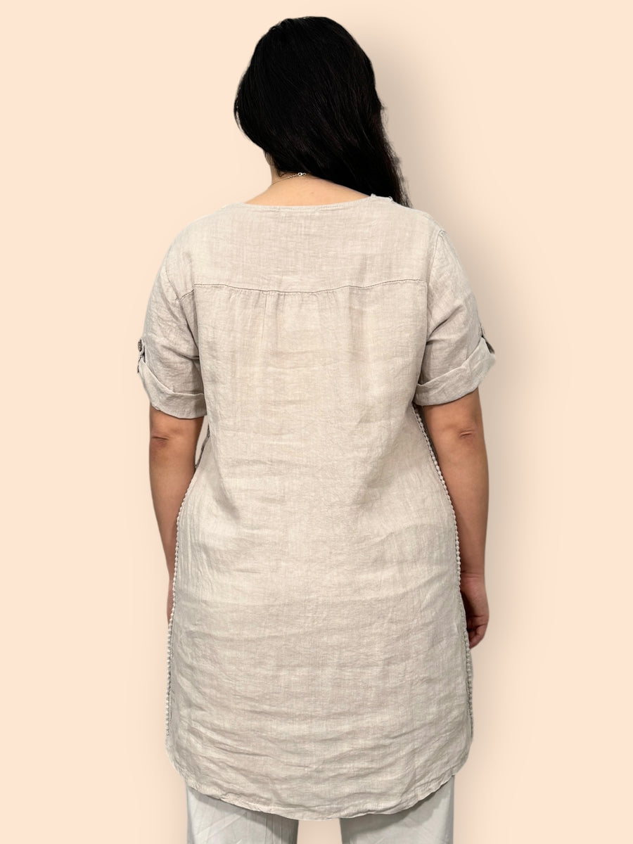 Eco-Friendly Sustainable Pure Linen Blouse with Mandarin Collar