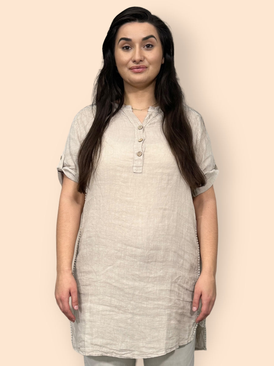 Eco-Friendly Sustainable Pure Linen Blouse with Mandarin Collar