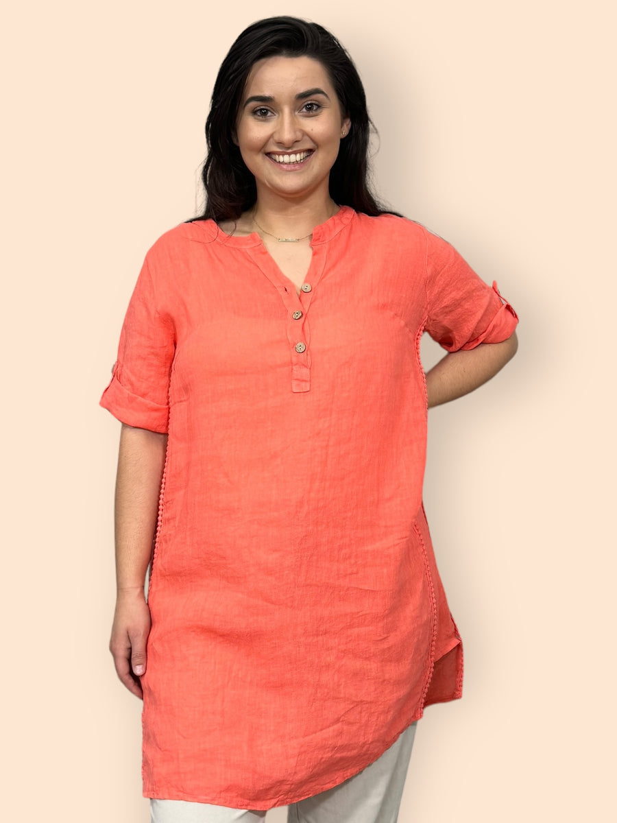 Eco-Friendly Sustainable Pure Linen Blouse with Mandarin Collar