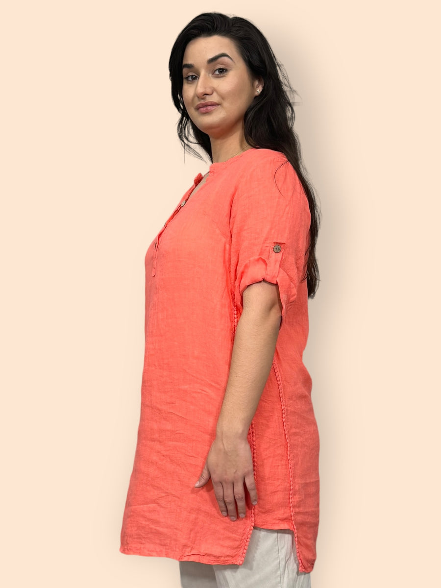 Eco-Friendly Sustainable Pure Linen Blouse with Mandarin Collar