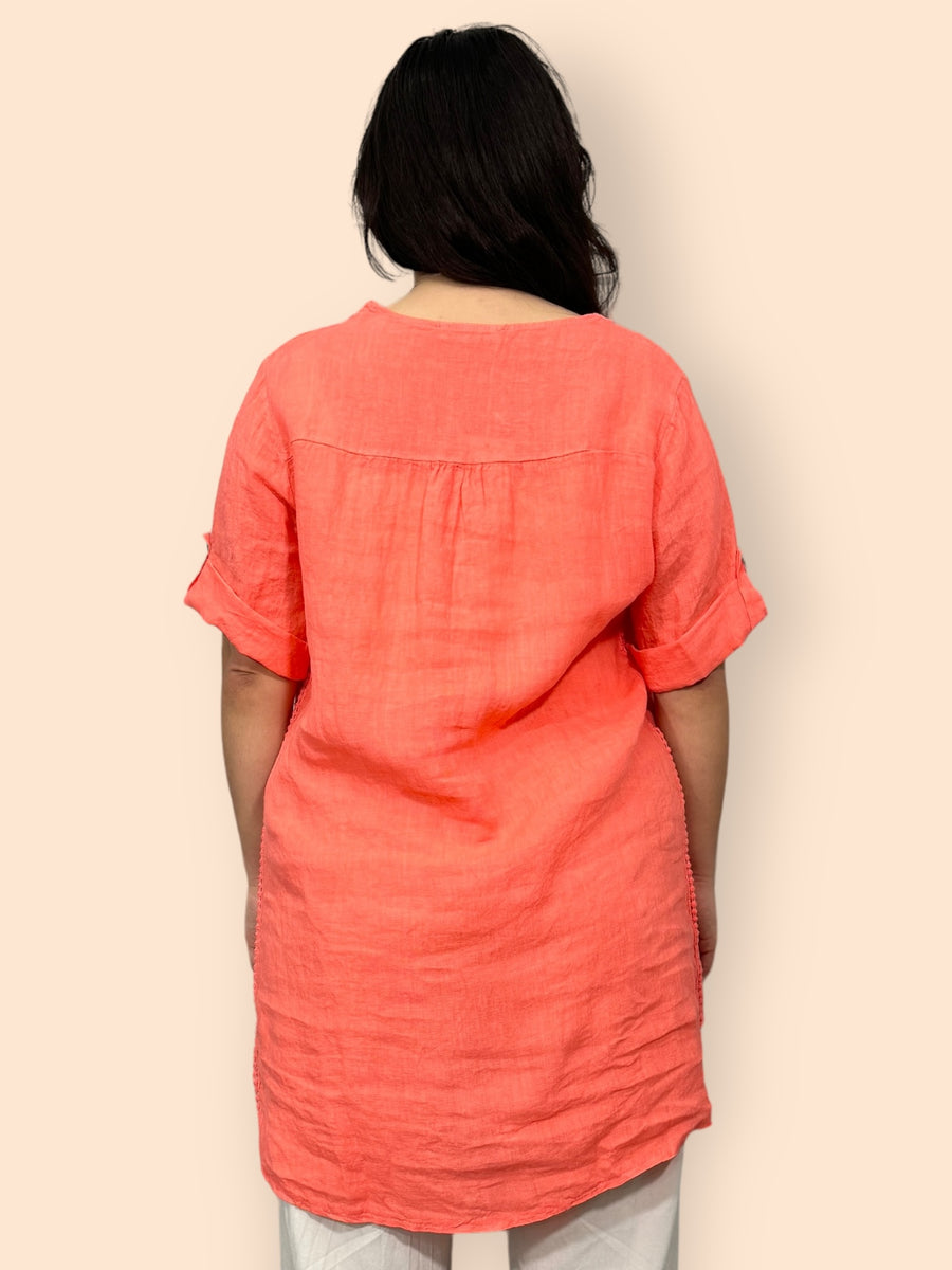 Eco-Friendly Sustainable Pure Linen Blouse with Mandarin Collar