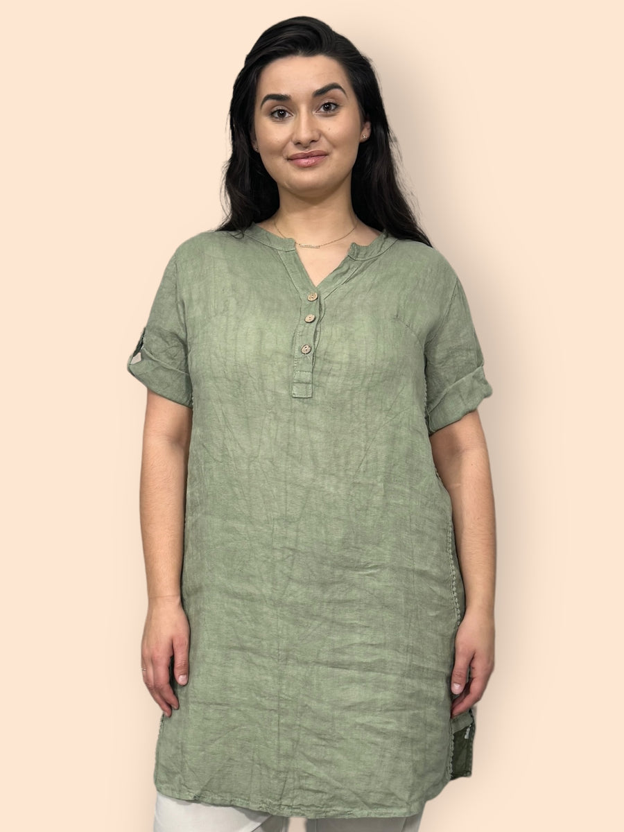 Eco-Friendly Sustainable Pure Linen Blouse with Mandarin Collar