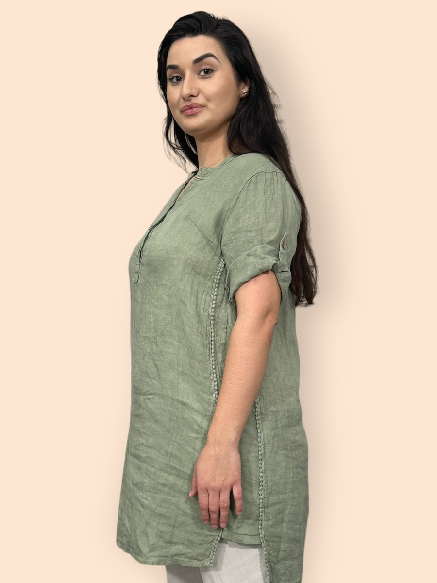 Eco-Friendly Sustainable Pure Linen Blouse with Mandarin Collar