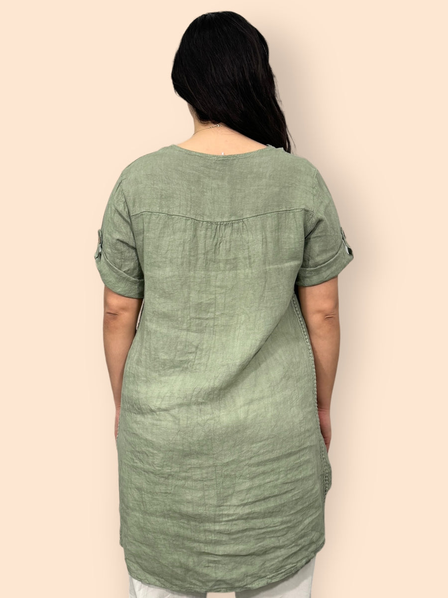 Eco-Friendly Sustainable Pure Linen Blouse with Mandarin Collar