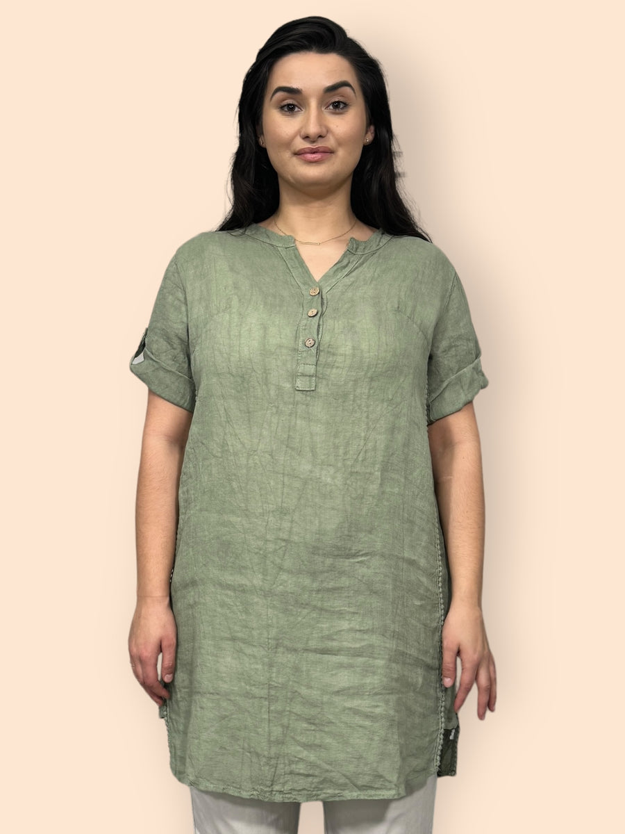 Eco-Friendly Sustainable Pure Linen Blouse with Mandarin Collar