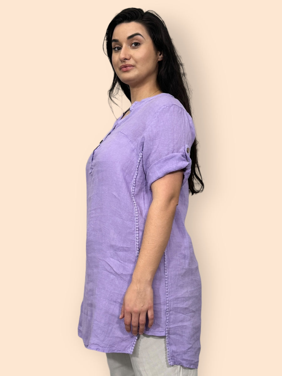 Eco-Friendly Sustainable Pure Linen Blouse with Mandarin Collar