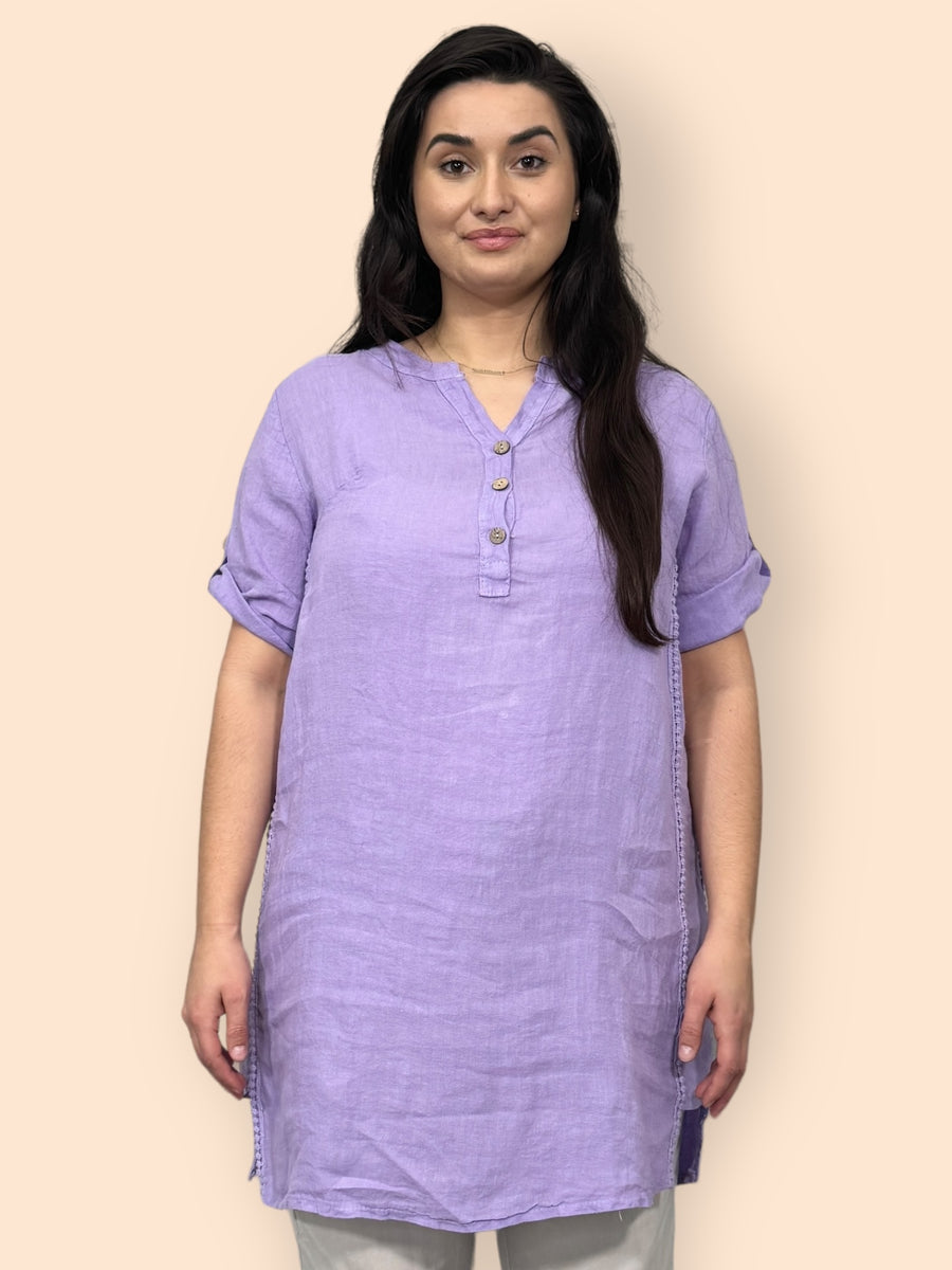 Eco-Friendly Sustainable Pure Linen Blouse with Mandarin Collar