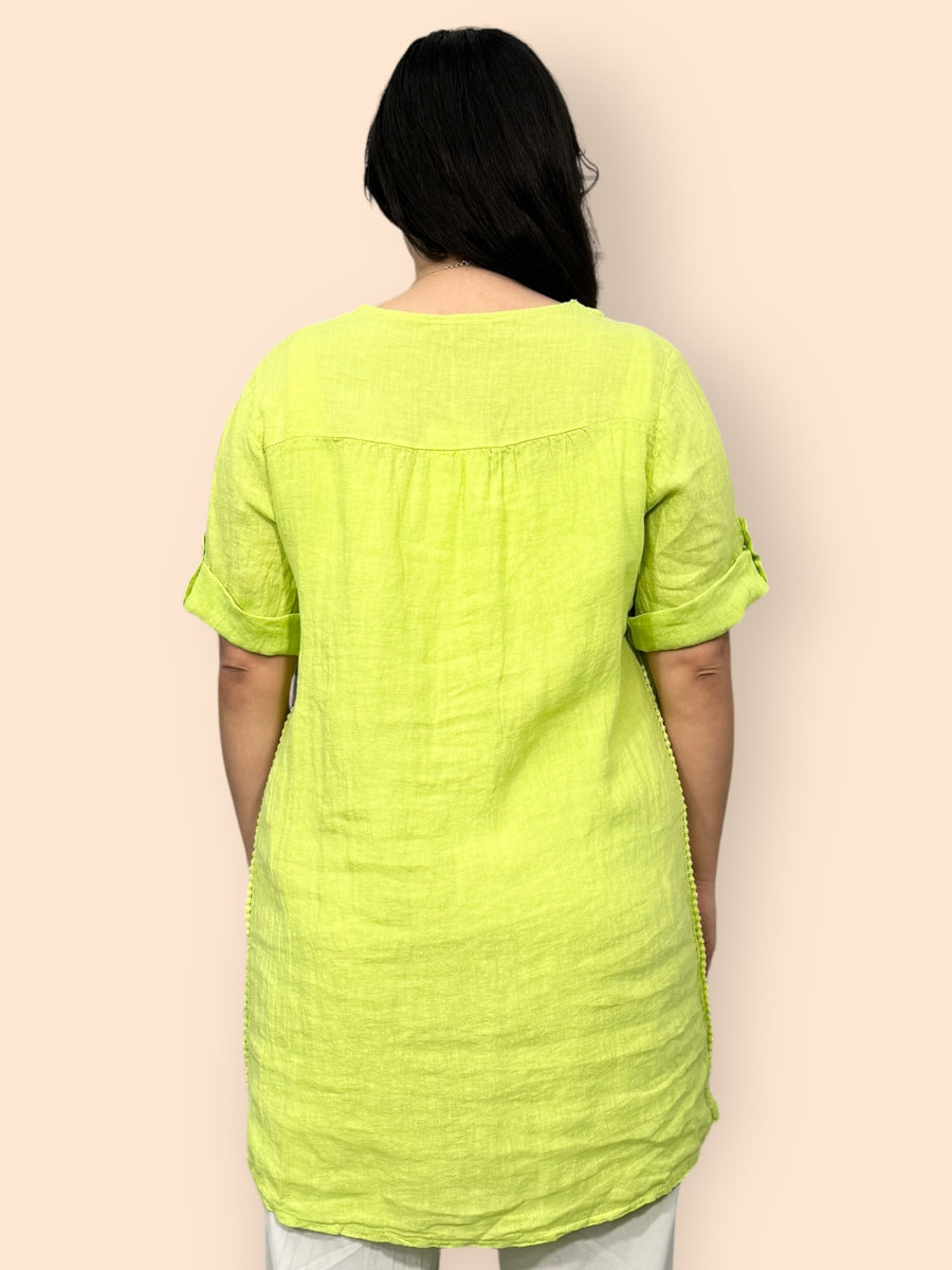 Eco-Friendly Sustainable Pure Linen Blouse with Mandarin Collar